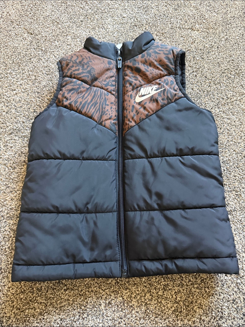 Nike Black Vest with Brown Animal-Print Yoke